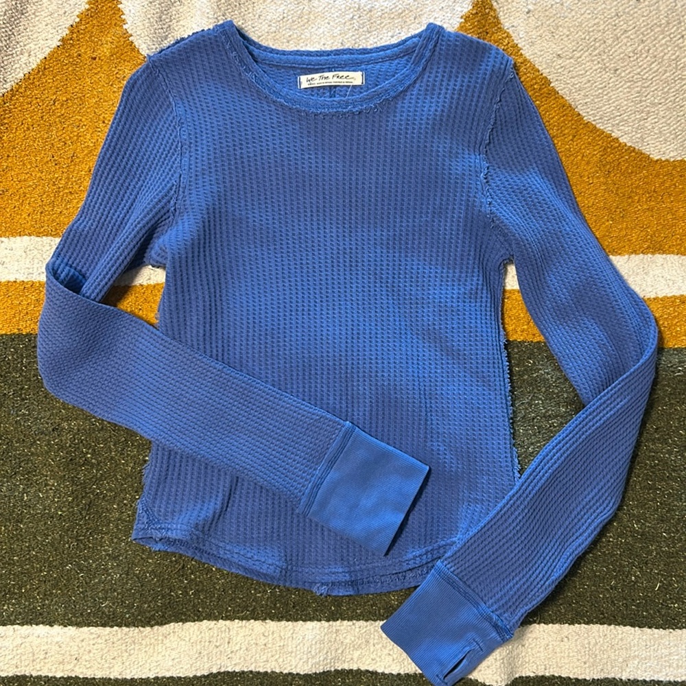 Free People Long Sleeve Thermal Top in Royal Blue